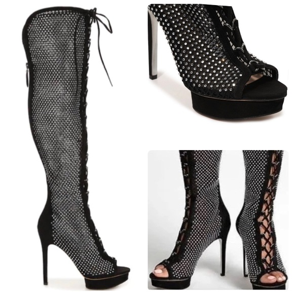 Jennifer Lopez MADIA Rhinestone Over The Knee Platform Boots - Picture 1 of 13